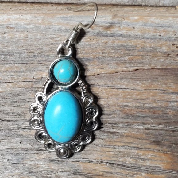 Itzel Genuine Turquoise & Sterling Silver Earrings. - Picture 3 of 8